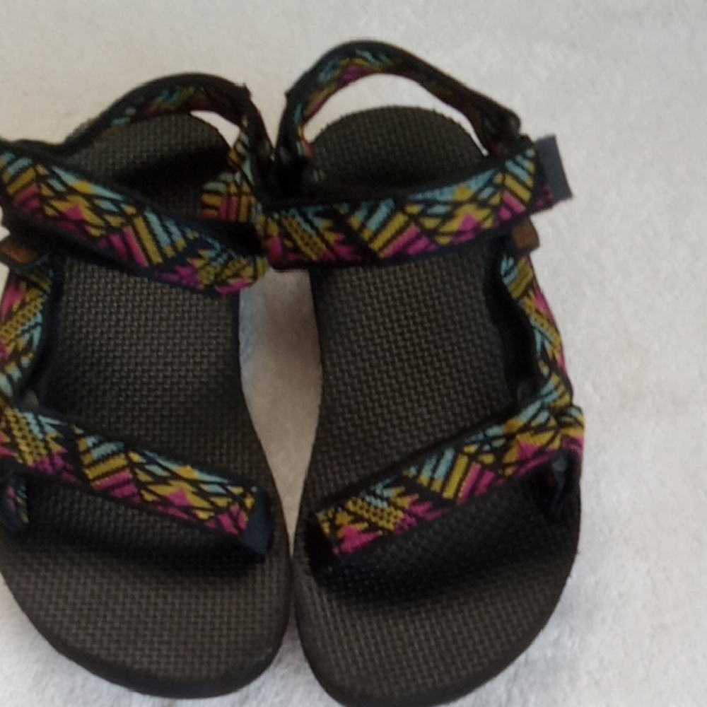 KidsTeva Size 1 Black Sandals with Colorful Geometric Straps